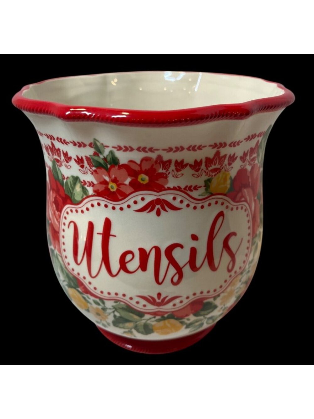 The Pioneer Woman Floral Utensil Holder Stoneware 7 Inches Dishwasher Safe
